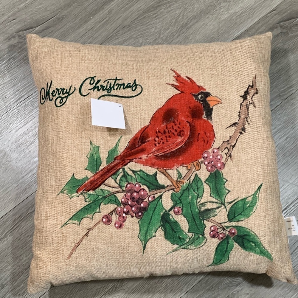 Merry Christmas Red Cardinal Square NWT Holly Hobby Decorator 17” Square Pillow